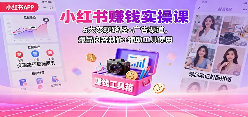 小红书赚钱实操课:5大变现路径+广告渠道,爆品内容制作+辅助工具使用 小红书赚钱实操课:5大变现路径+广告渠道,爆品内容制作+辅助工具使用