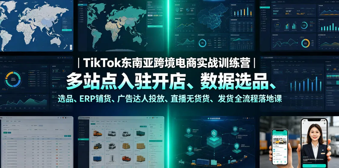 TikTok东南亚跨境电商全流程实战营:多站点开店、数据选品、ERP铺货、广告投放、直播无货源发货教程_趣客盟