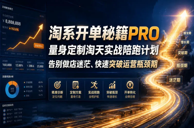 淘系开单秘籍PRO,量身定制淘天实战陪跑计划,告别做店迷茫、快速突破运营瓶颈期(更新260906)