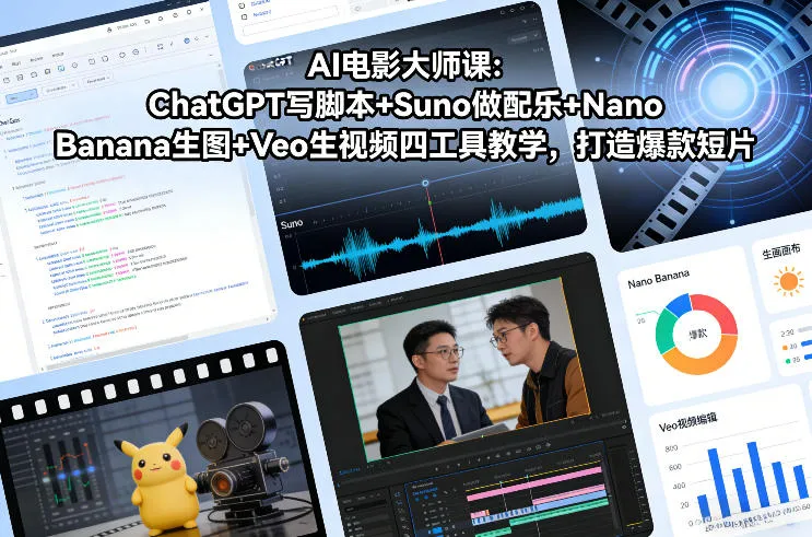 AI电影大师课：ChatGPT写脚本+Suno做配乐+Nano Banana生图+Veo生视频，打造爆款短片-趣酷猫资源网