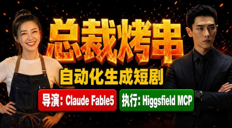 《总裁烤串》短剧制作全流程AI教学：Fable5导演执掌，Higgsfield MCP落地实操，全自动AI生成揭秘_趣客盟