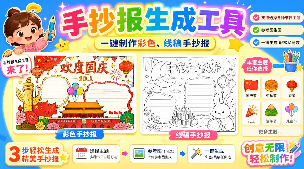 “免费高清无水印手抄报批量生成工具上线，告别豆包生图，一键制作！” - 趣客盟