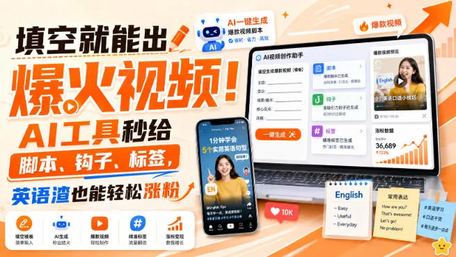 “一键生成爆火视频！AI脚本助手，轻松提升英语影响力，标签全搞定，小白也能快速涨粉【独家双语字幕】” - 趣客盟