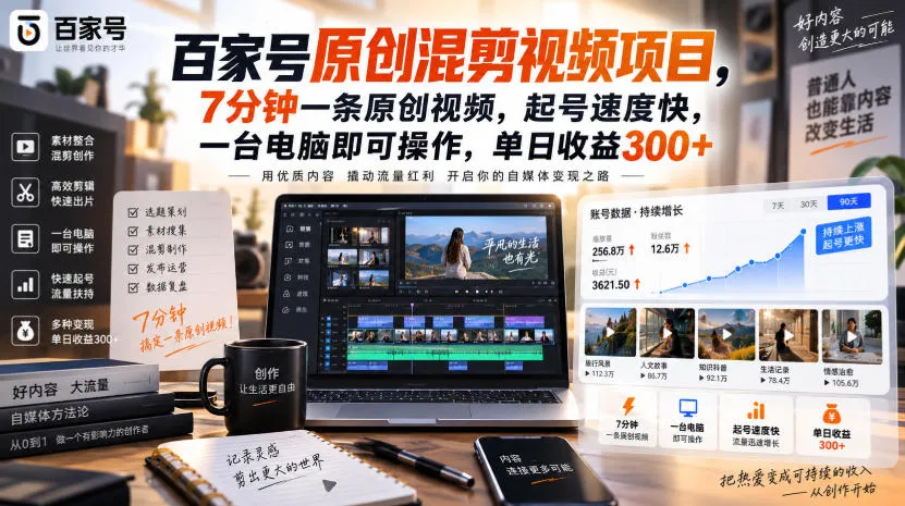 《高效原创混剪项目：每日一台电脑制作7分钟视频，快速起号，日入300+》 - 趣客盟