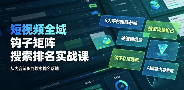 短视频全域搜索流量抢占指南：6大平台矩阵布局+关键词霸屏+钩子私域引流+AI高效内容生成课_趣客盟