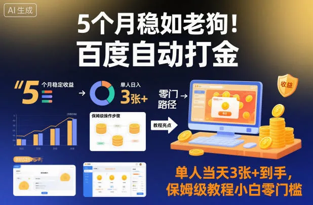 5个月稳如老狗！百度自动打金，单人当天3张+到手，保姆级教程小白零门槛【揭秘】-趣酷猫资源网