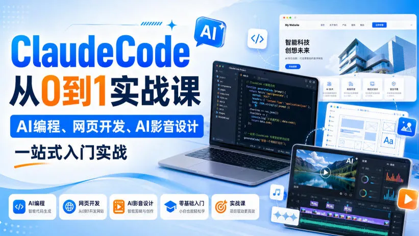Claude Code入门实战:AI编程+网页开发+AI影音设计一站式教程(2024更新版) - 趣客盟