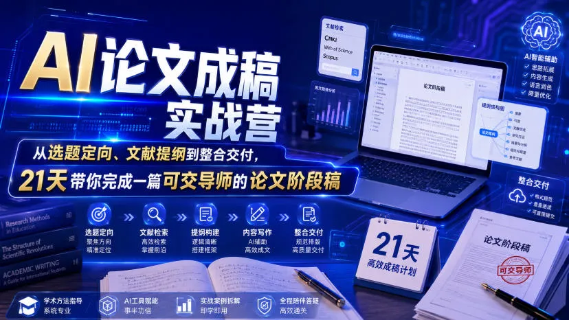 AI论文高效写作训练营：21天攻克选题-文献-提纲-整合，打造导师认可论文初稿_趣客盟