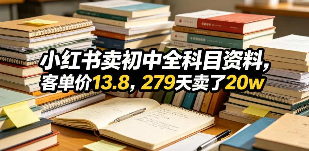 小红书卖初中全科目资料，客单价13.8，279天卖了20w_趣客盟