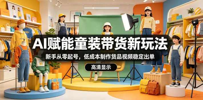 AI赋能童装带货新玩法，新手从零起号，低成本制作货品视频稳定出单_趣客盟