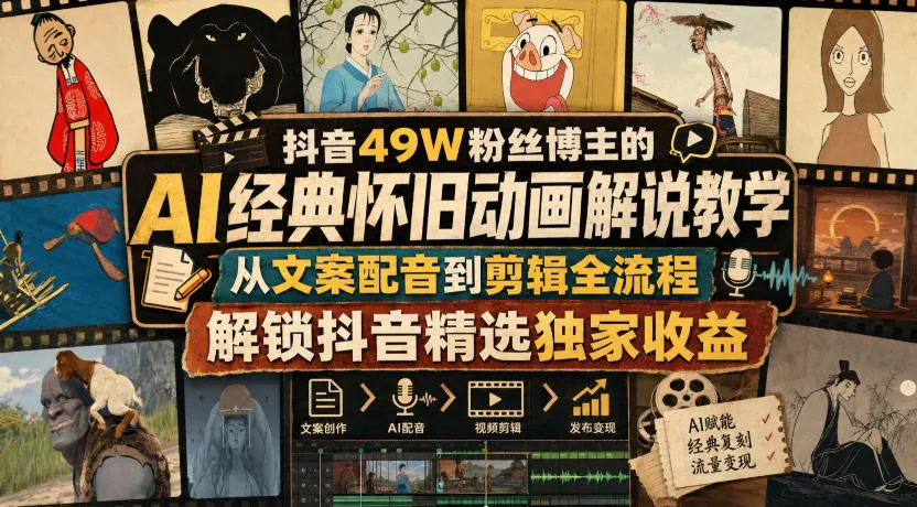抖音AI动画解说达人教学：49W粉丝经典怀旧动画全攻略，文案配音+剪辑技巧，解锁抖音收益秘籍 - 趣客盟