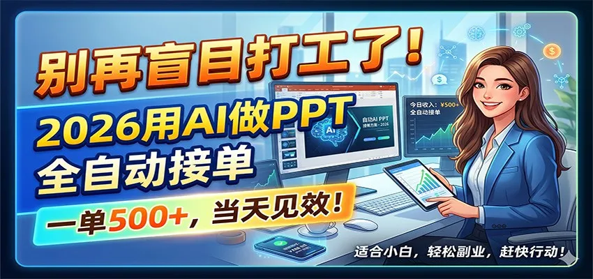 别再盲目打工了！2026用AI做PPT全自动接单，一单5张+，当天见效！_趣客盟