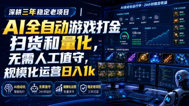 AI赋能游戏打金量化三载深耕，全天候自动扫货，解放人工，规模化运营每日盈利超1000元【深度解析】_趣客盟