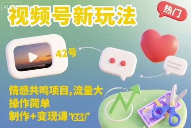 视频号新玩法，情感共鸣项目，流量大，操作简单，制作+变现课-趣酷猫资源网