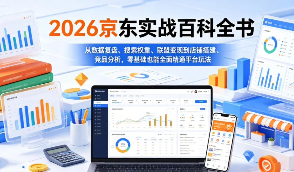 2026京东实战百科全书，从数据复盘、搜索权重、联盟变现到店铺搭建、竞品分析，零基础也能全面精通平台玩法_趣客盟