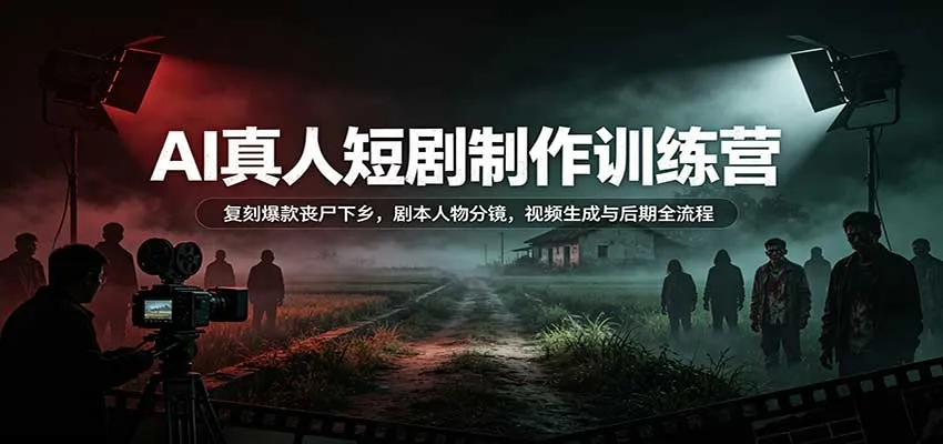 AI真人短剧制作实战营：爆款丧尸下乡复刻指南，剧本、人物、分镜、视频生成及后期处理全攻略 - 趣客盟