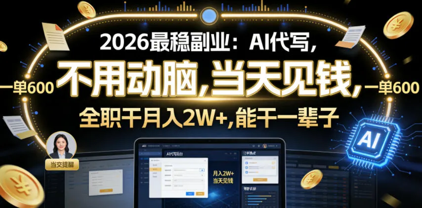 2026最稳副业：AI代写，不用动脑，当天见钱，一单600，全职干月入2W+，能干一辈子【揭秘】_趣客盟