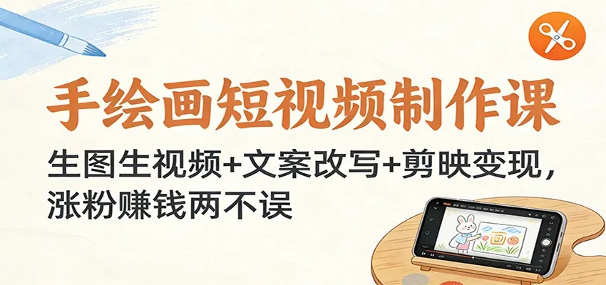 手绘画短视频制作课：生图生视频+文案改写+剪映变现，涨粉赚钱两不误-趣酷猫资源网