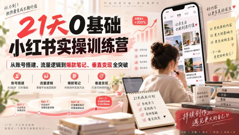 【高效入门】21天小红书新手训练营：账号搭建+流量攻略+爆款笔记+变现技巧全掌握 - 趣客盟