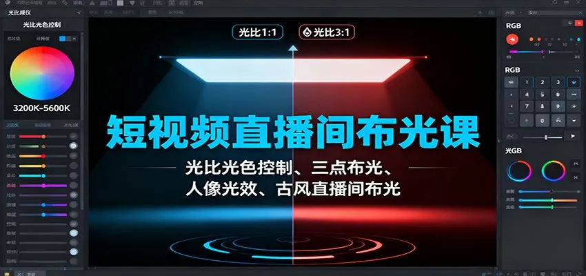 短视频直播间布光课：光比光色控制、三点布光、人像光效、古风直播间布光-趣酷猫资源网