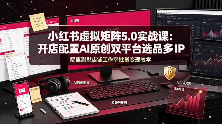 小红书虚拟矩阵5.0开店攻略：AI赋能选品，双平台多IP运营，批量测款实操教学课程_趣客盟