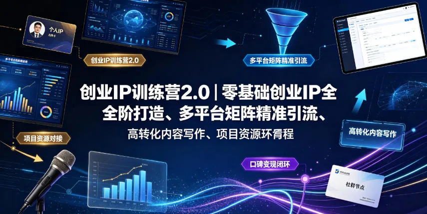创业IP打造大师课2.0:零起点创业IP全链路打造+多平台引流+高转化文案+资源对接+口碑变现课程_趣客盟