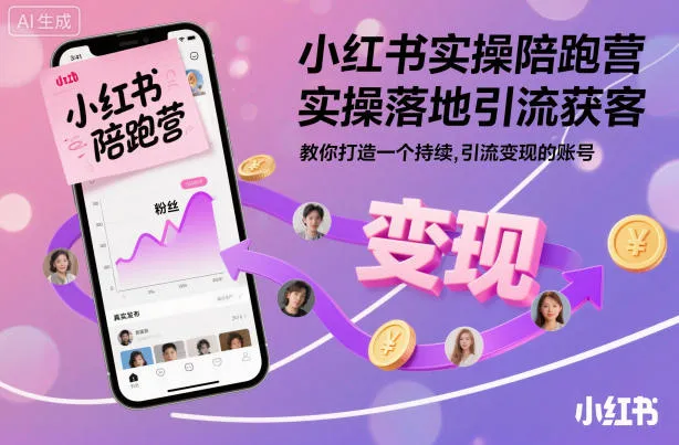 小红书实操陪跑营，实操落地引流获客，教你打造一个持续引流变现的账号-趣酷猫资源网