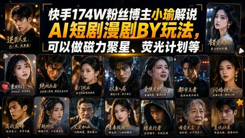 快手174W粉丝博主小瑜解说AI短剧漫剧搬运玩法,可以做磁力聚星、荧光计划等 快手174W粉丝博主小瑜解说AI短剧漫剧搬运玩法,可以做磁力聚星、荧光计划等