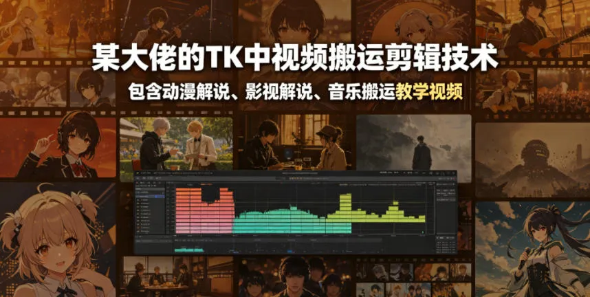 某大佬的TK中视频搬运剪辑技术,包含动漫解说、影视解说、音乐搬运教学视频_趣客盟