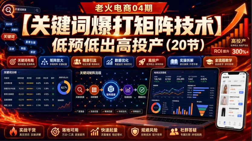 老火电商04期:【关键词爆打矩阵技术】低预低出高投产(20节) 老火电商04期:【关键词爆打矩阵技术】低预低出高投产(20节)