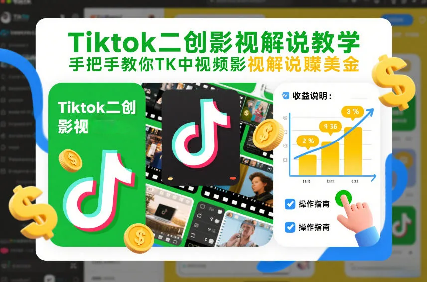 Tiktok二创影视解说教学，手把手教你TK中视频影视解说賺美金（更新26年1月）-趣酷猫资源网