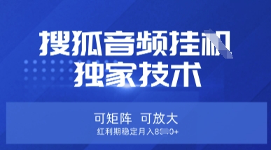 【搜狐音频挂G】独家技术，可矩阵可放大，红利期稳定月入8k【揭秘】 - 趣酷猫