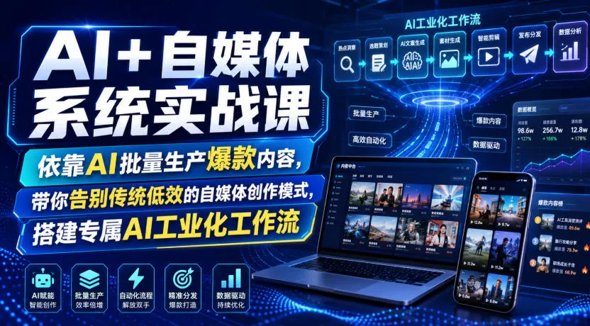 AI赋能自媒体内容批量制造大师班：解锁AI工业化内容制作，高效打造爆款，升级自媒体创作新模式_趣客盟