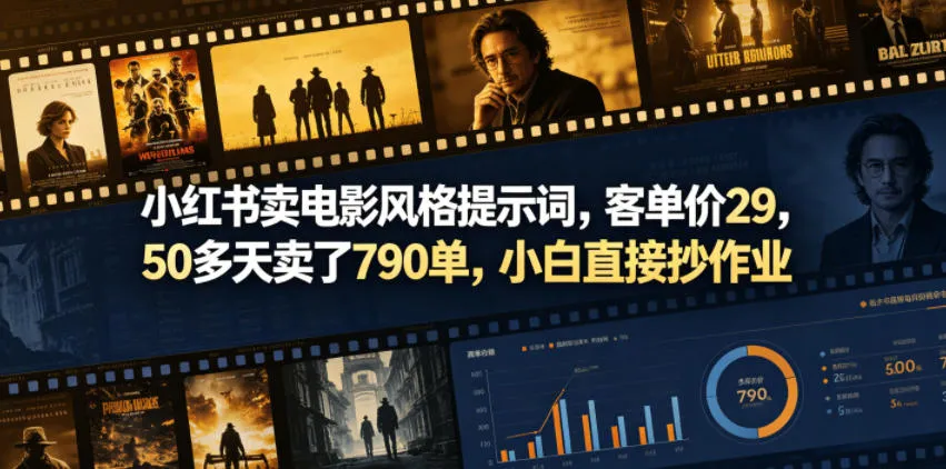 小红书卖电影风格提示词,客单价29,50多天卖了790单,小白直接抄作业!_趣客盟