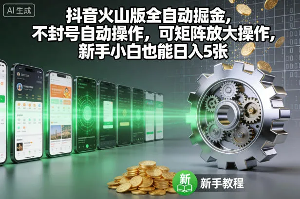 抖音火山版全自动掘金，不封号自动操作，可矩阵放大操作，新手小白也能日入5张【揭秘】-趣酷猫资源网