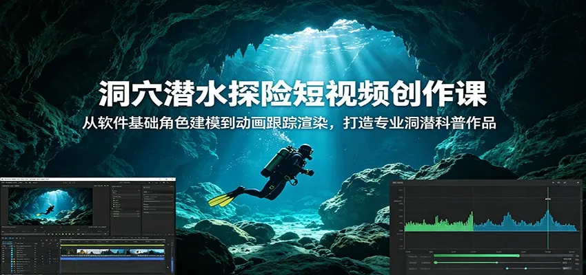 洞穴潜水探险短视频创作课:从软件基础角色建模到动画跟踪渲染,打造专业洞潜科普作品 洞穴潜水探险短视频创作课:从软件基础角色建模到动画跟踪渲染,打造专业洞潜科普作品