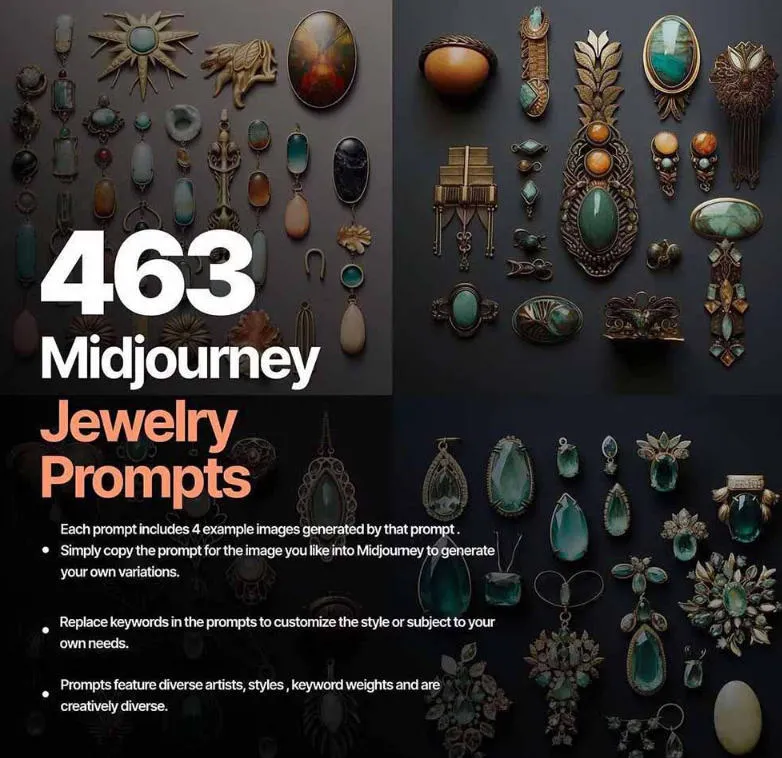 460+专业Midjourney珠宝摄影AI提示词戒指,项链-耳环-手链-宝石等,立即开始创作珠宝艺术 460+专业Midjourney珠宝摄影AI提示词戒指,项链-耳环-手链-宝石等,立即开始创作珠宝艺术