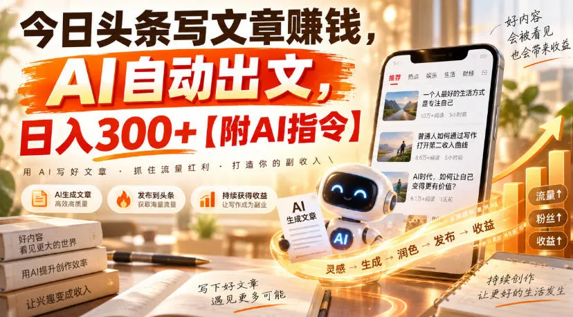 今日头条写文章賺钱,AI自动出文,日入300+【附AI指令】