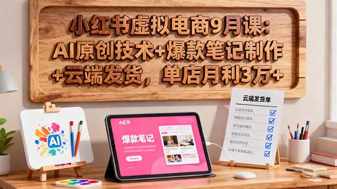 小红书虚拟电商9月课：AI原创技术+爆款笔记制作+云端发货，单店月利3万+-趣酷猫资源网