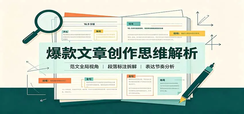 爆款文章创作秘籍：全局视角范文解析+行文逻辑梳理+实战拆文案例解析 - 趣客盟