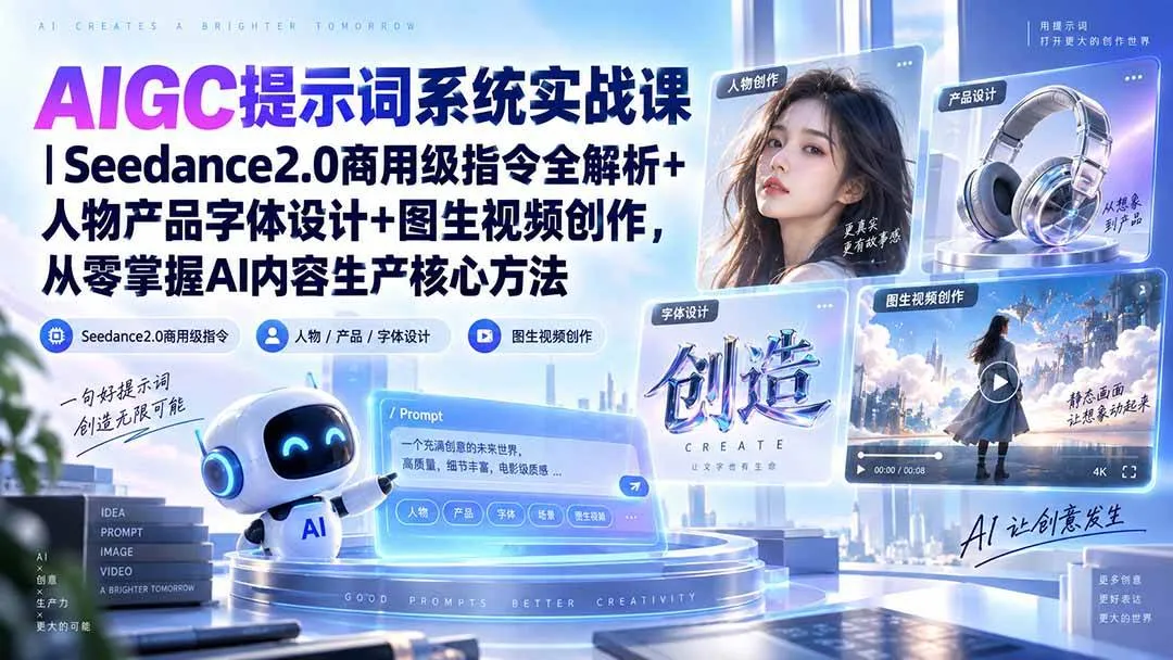 【实战攻略】AIGC提示词系统深度解析（20559期）｜Seedance2.0商用指令+字体设计+图生视频，AI内容创作全技能掌握 - 趣客盟