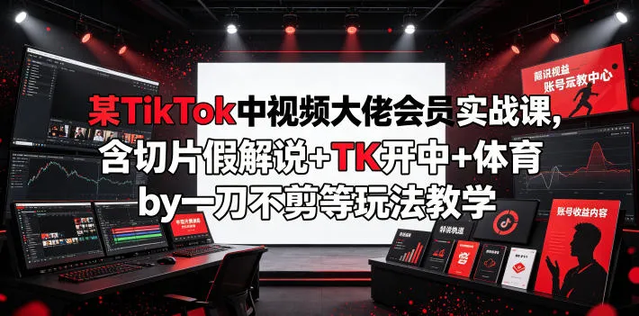 TikTok视频大佬会员实战课程：切片假说解析+TK开中技巧+体育类玩法教学，一刀不剪等独家玩法揭秘_趣客盟