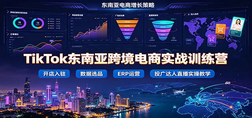 TikTok东南亚跨境电商实战营：开店、入驻、数据选品、ERP管理、广告投放、达人直播实操教学攻略_趣客盟