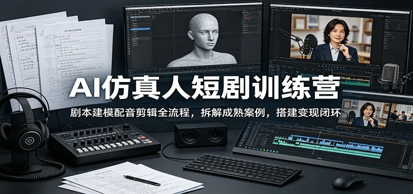 AI仿真人短剧训练营：剧本建模配音剪辑全流程，拆解成熟案例，搭建变现闭环_趣客盟