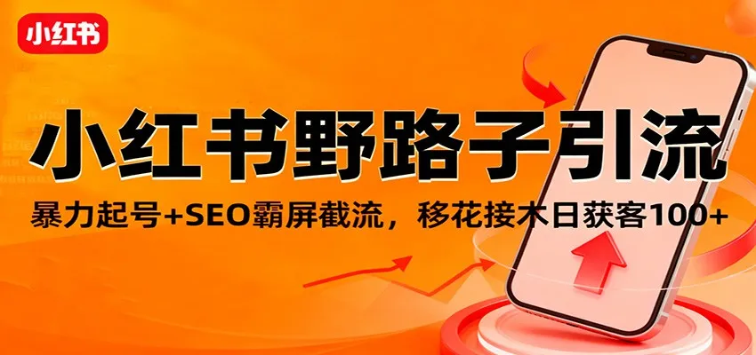 小红书野路子引流，暴力起号+SEO霸屏截流，移花接木日获客100+-趣酷猫资源网