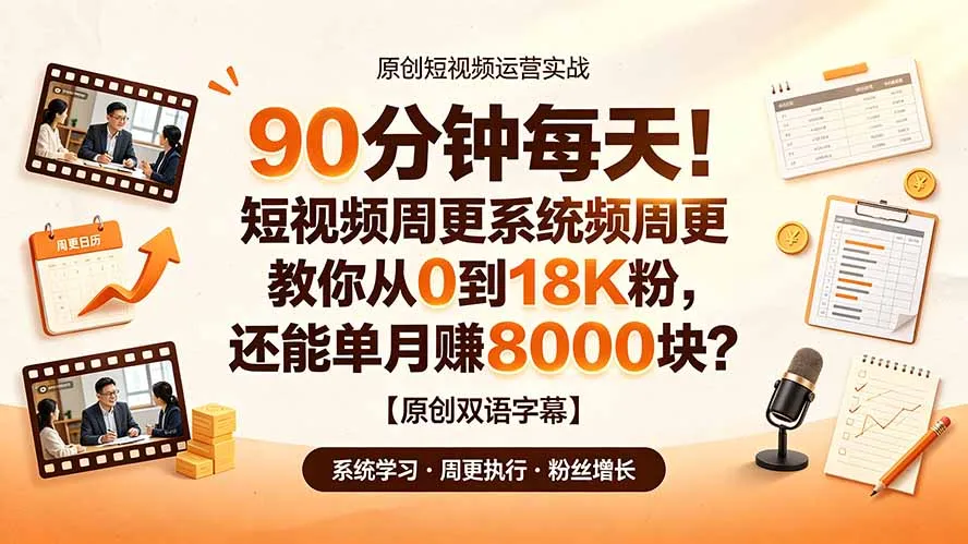 短视频周更策略：90分钟/天打造18K粉丝，月入8000+！【高效学习教程】_趣客盟