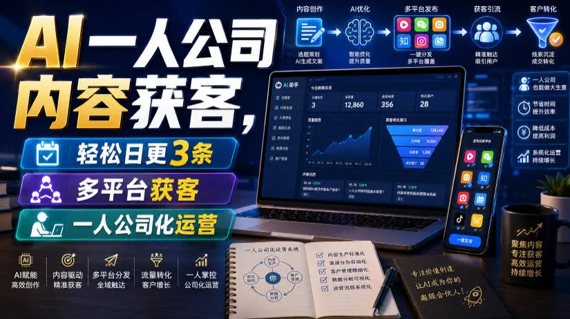 AI赋能一人公司高效内容获客：每日三更，多平台引流，实现轻量化运营策略（持续更新）_趣客盟