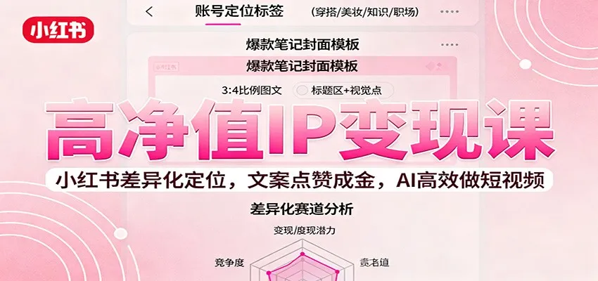 高净值IP变现课：小红书差异化定位，文案点赞成金， AI高效做短视频-趣酷猫资源网