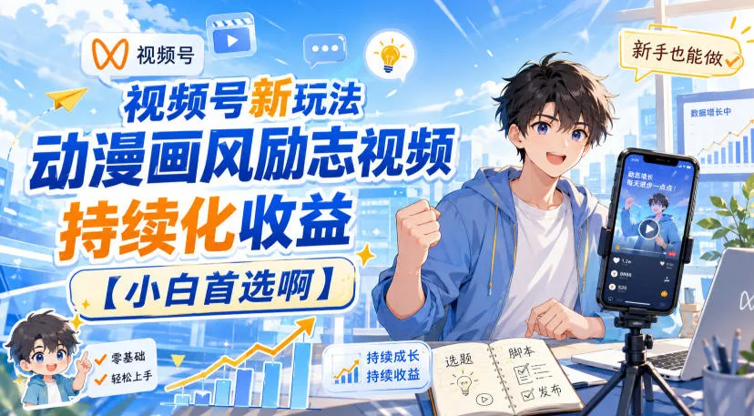 动漫画风励志视频新玩法，小白必看：轻松实现视频号持续收益攻略 - 趣客盟