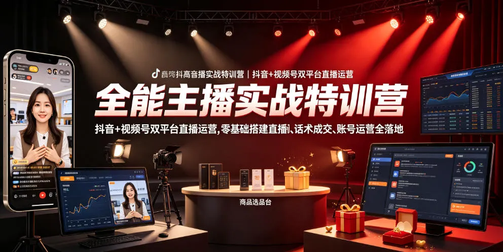 抖音+视频号直播运营实战特训营：零基础搭建直播间，精准选品话术成交，全流程账号运营攻略_趣客盟